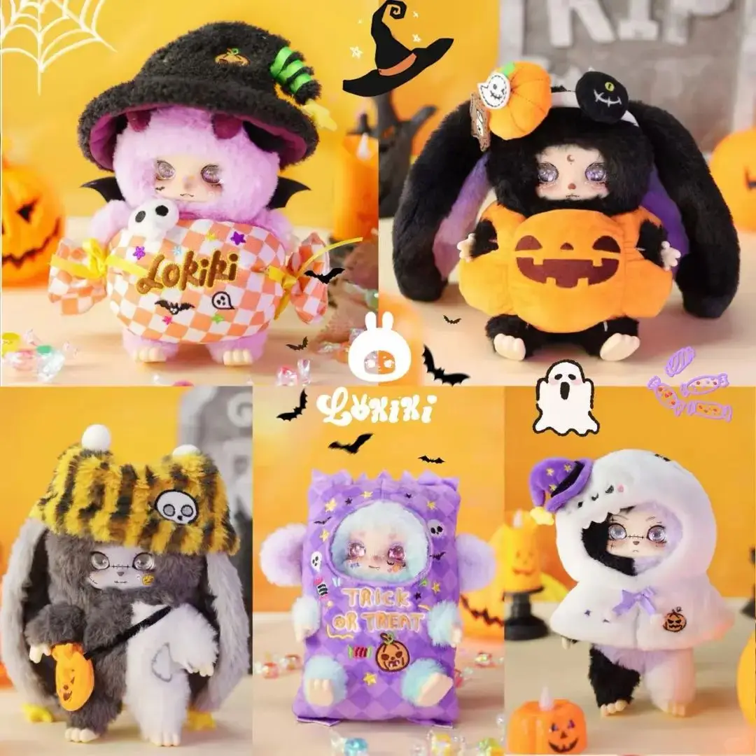 

Виниловый плюшевый брелок Lokiki Halloween Edition с тыквой и черепом и кроликом - очаровательная коллекционная фигурка для детей и взрослых, подарочная игрушка