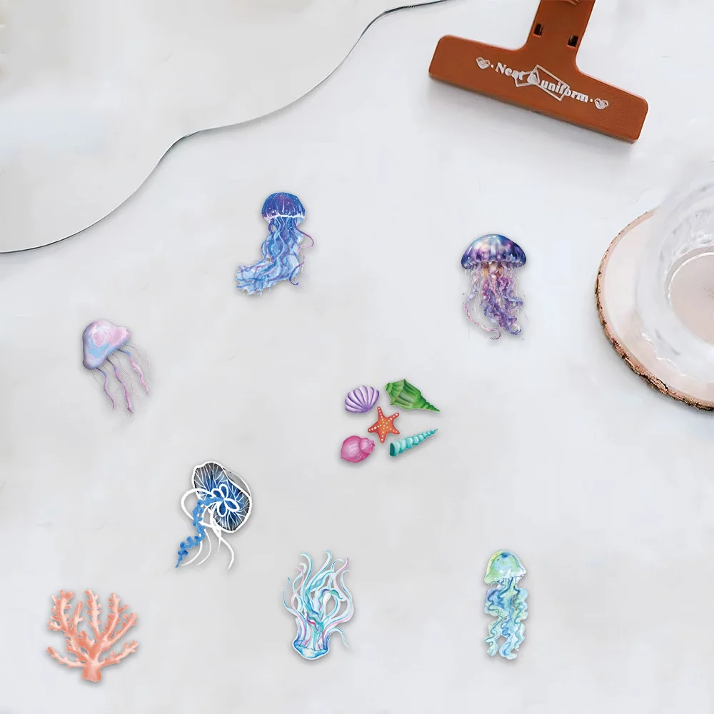 50PCS Set of Tropical Fish Graffiti Stickers Jellyfish Sea Star Shell Coral Stickers Decorative Frame DIY Waterproof Stickers image 4