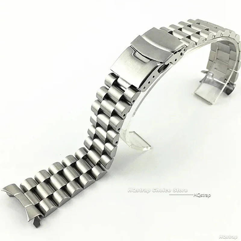 Curved End Solid Stainless Steel Band 20mm 22mm for Seiko Bracelet Watch for Men Waterproof Strap with Tool Silver Accessories