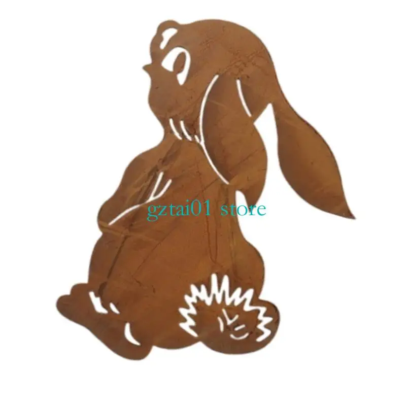 

L1EA Rusty Stake Rabbit Shaped Statue for Spring Outdoor Sculpture Decoration