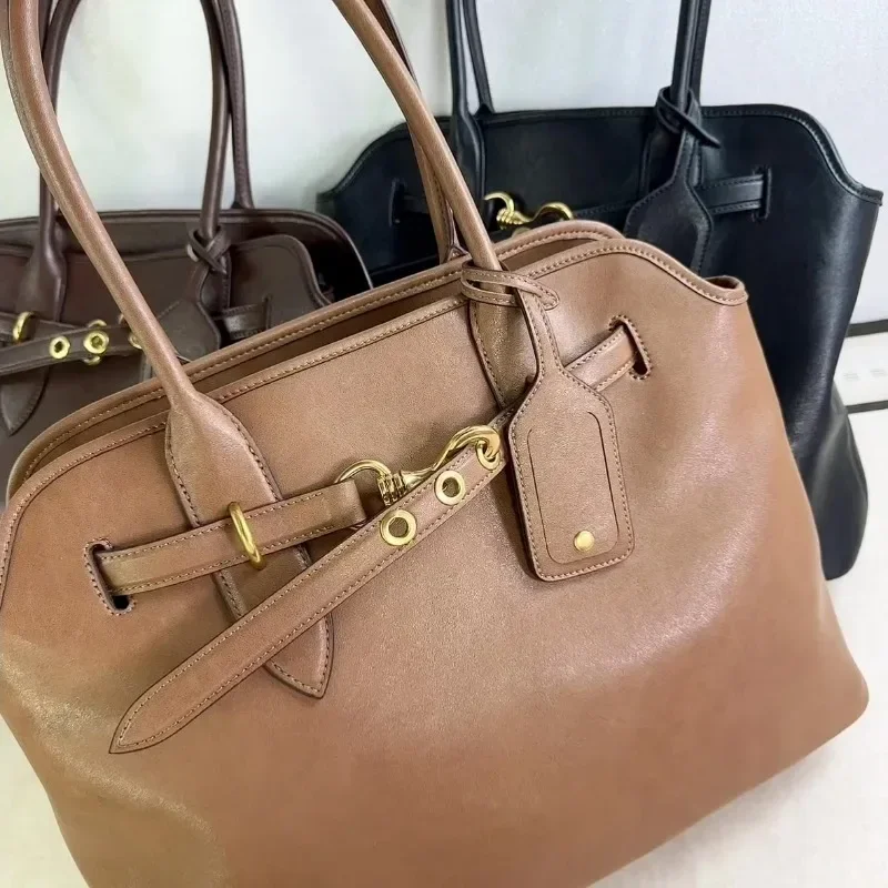 Genuine Leather Tote Bags for Women High Quality Handbags Luxury Designer Bag Retro Briefcase Star Letter Shoulder Bag