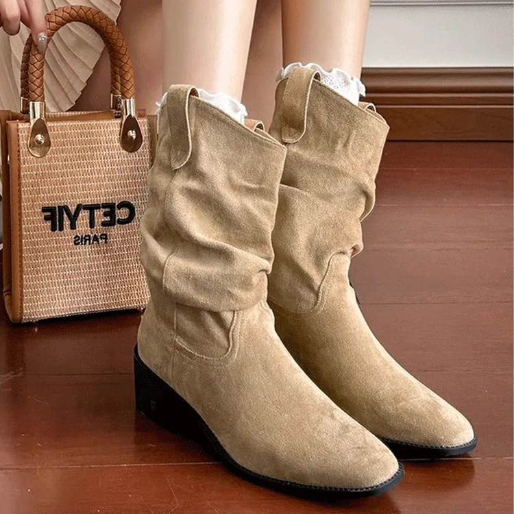 

Western Cowboy Boots Women's Retro Versatile Cosplay Mid-tube Boots High-heeled Sleeves Casual Pile Boots Halloween Party 2025