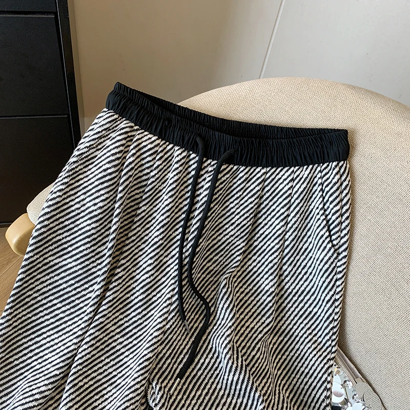 Pantaloni casual a righe grigie da donna T2K Harajuku High Street Sports Street Dance Pantaloni a gamba larga a vita alta Pantaloni Abbigliamento 2025