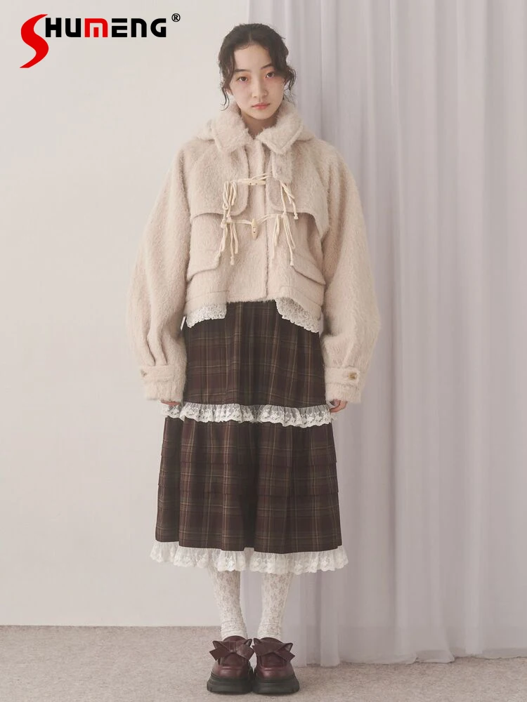 

Японская мода, милая длинная клетчатая юбка, весна-осень 2024, женская свободная юбка трапециевидной формы с эластичной резинкой на талии, женская повседневная юбка