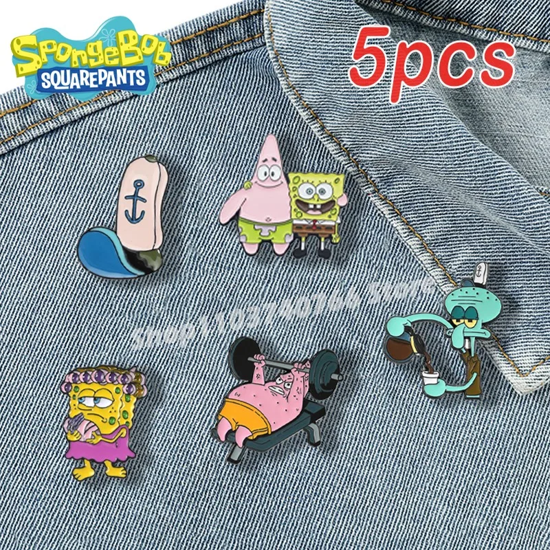 

1set Spongebob Squarepants Enamel Pins Cartoon Cute Metal Badge Backpack Lapel Pin Accessories for Man Women Jewelry Decoration