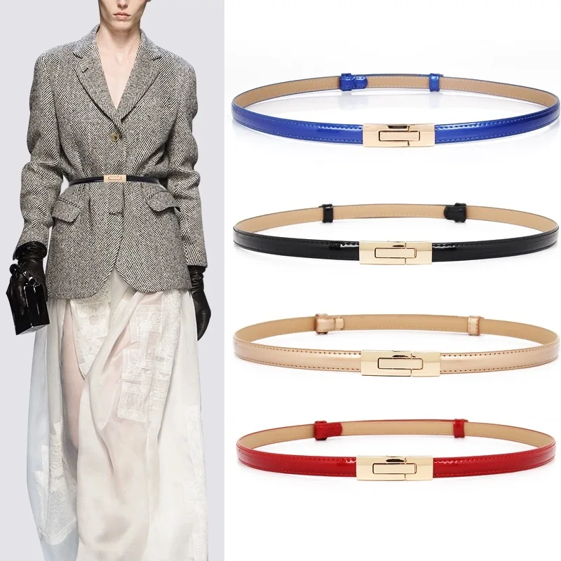 Adjustable Patent leather Women Belt Skinny Dress Thin Women Waist Belts Strap Gold Color Buckle Female Fashion Waistband