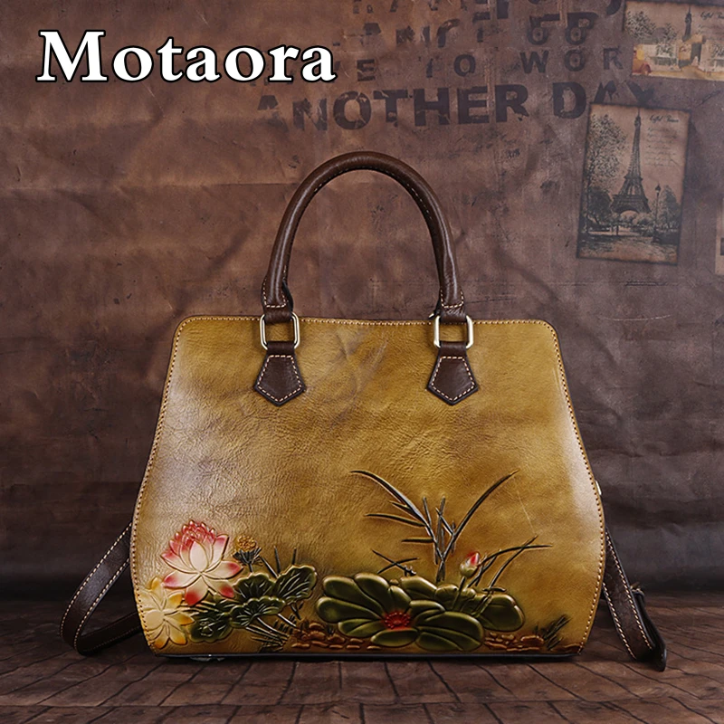 MOTAORA Handmade Genuine Leather Embossing Women Handbags Trend 2024 Female Shouder Bags Vintage Women's Bag Luxury Designer New