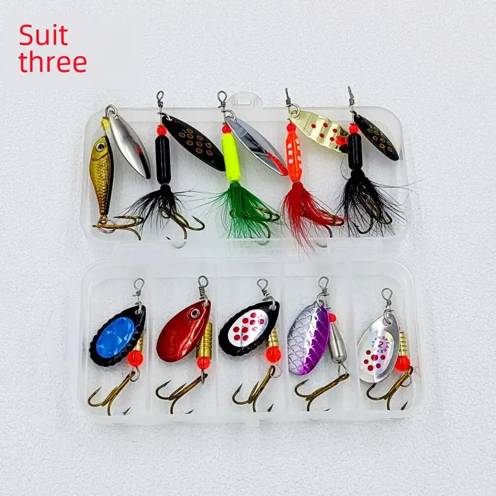 10pcs Feather Composite Spinning Metal Glitter Lure Bait Set Hand Shake Slice Simulated Fake Bait Outdoor Fishing Gear