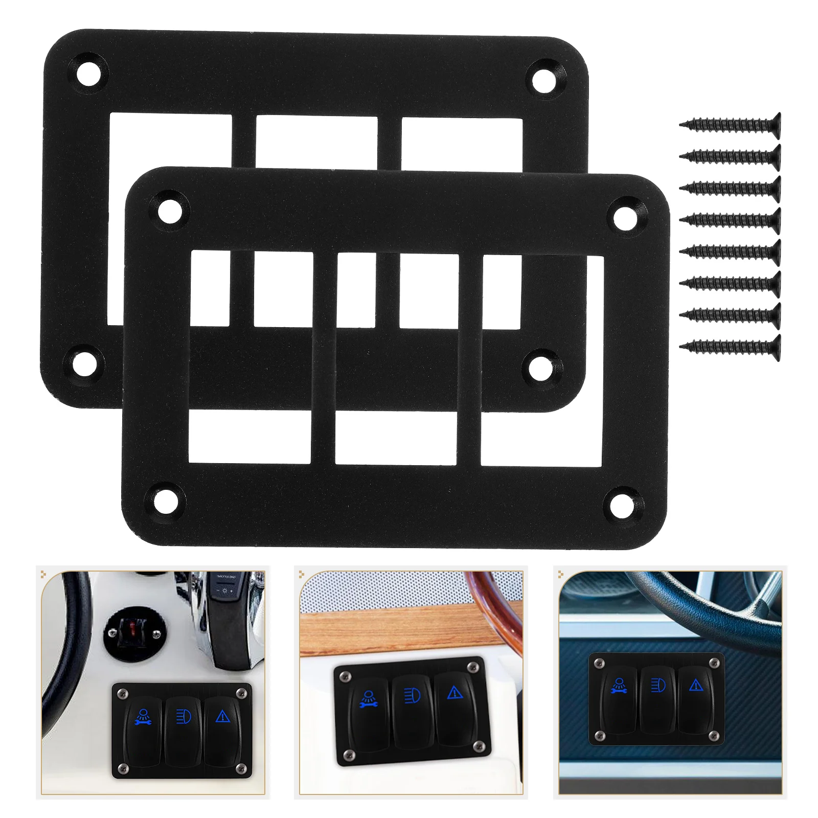 

Switch Panel 3 Gang Bracket Holder Rocker Plate Black Aluminum Alloy Multi Function Marine Toggle Switche