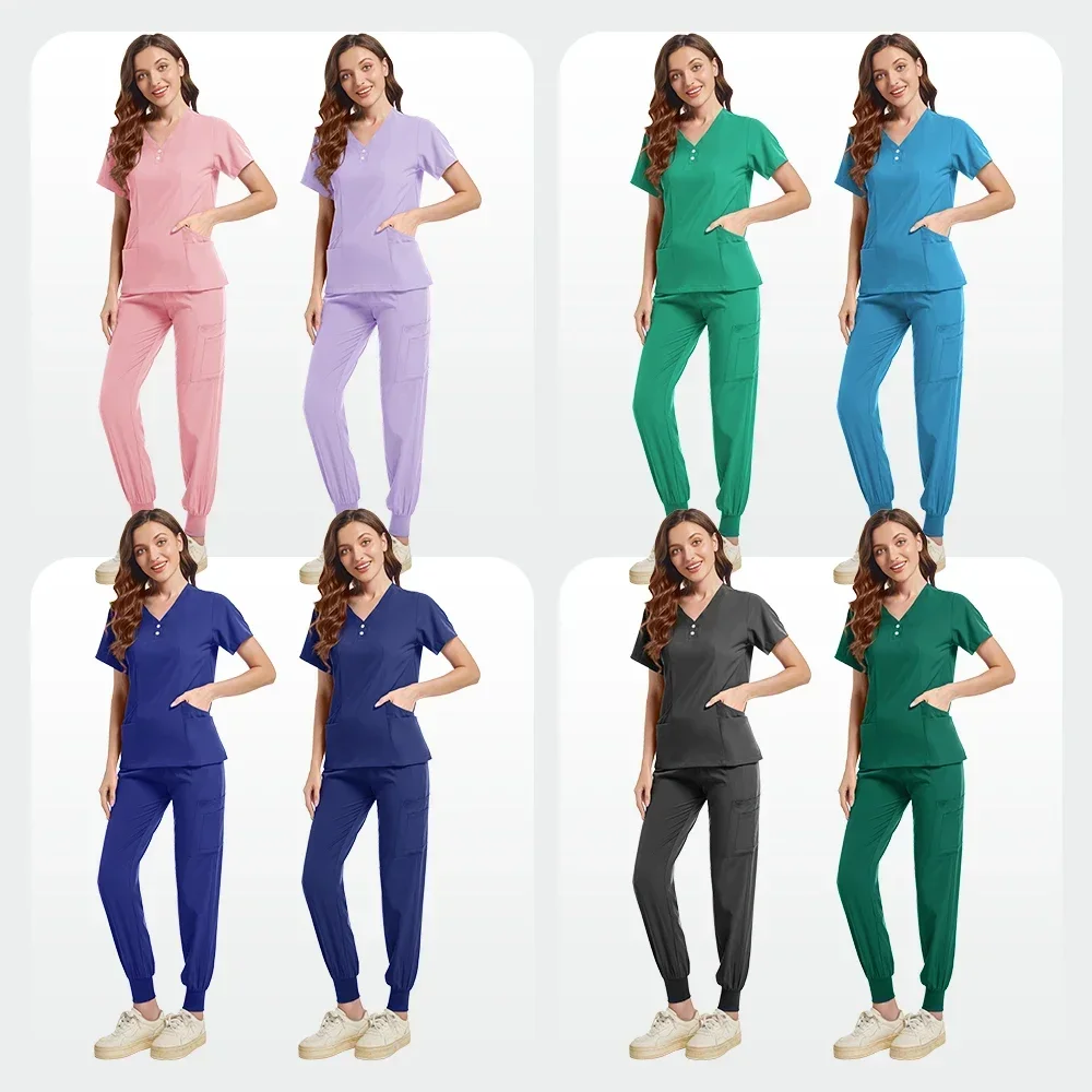 Nurse uniform Women's short-sleeved V-neck top frosted jogging pants Medical  suit  summer casual medicina accesorios médicos