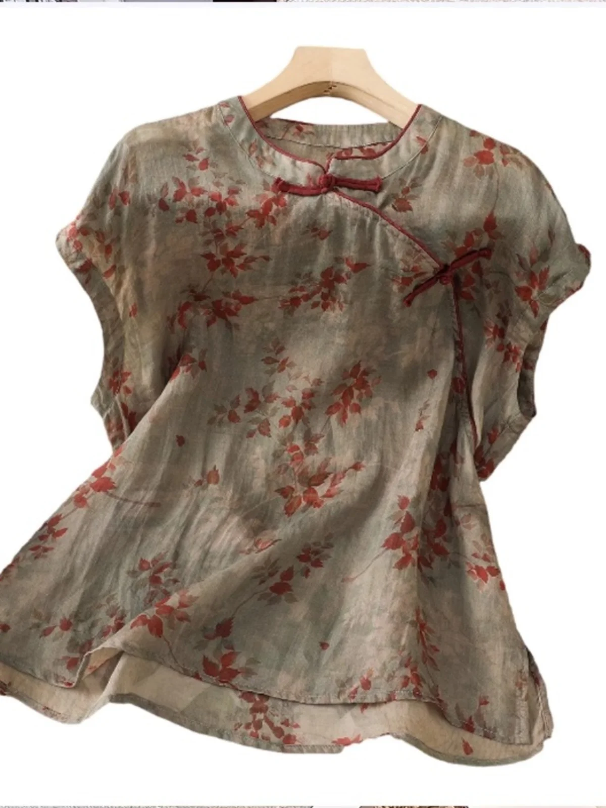 Nouveau chinois Sle femmes coton lin irt été élégance National rétro imprimé lin amélioré haut boutonné