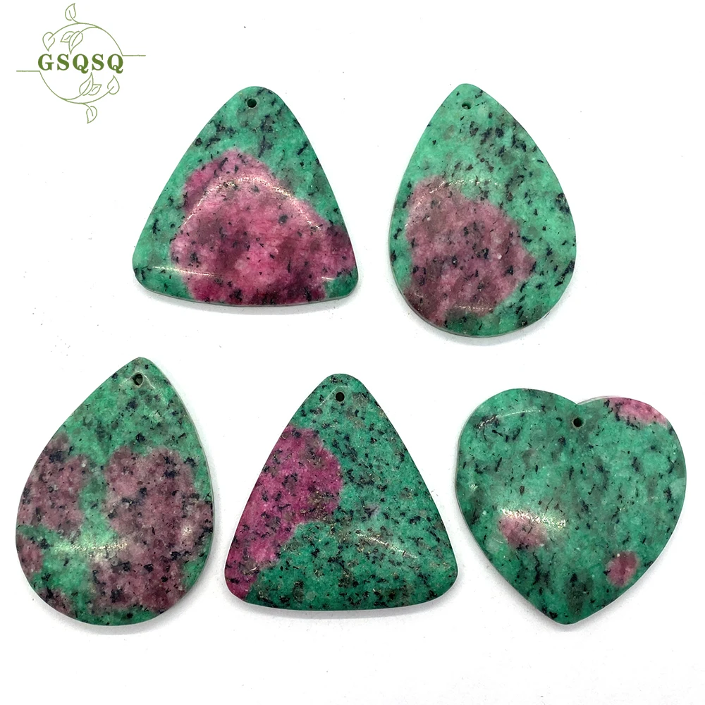 5pcs/set Natural Stone Green Spotted Heart Pendant Geometric Charm Necklace Jewelry Making Energy Earrings DIY Gift Accessories