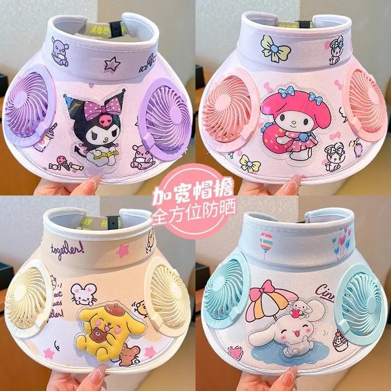 

Sanrio Fan Cap Cinnamoroll Kuromi Mini Fan Cute Anime Cartoon Kawaii Student Children Girl Outdoors Travel Portable Sun Hat
