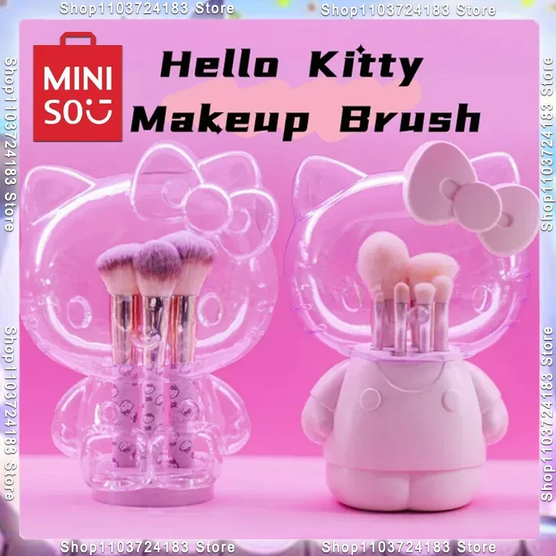 

Набор кистей для макияжа MINISO Hello Kitty, кисть для теней для век, кисть для пудры, румян, Профессиональная Кисть для макияжа, хлопковая Кисть для макияжа Hello Cat