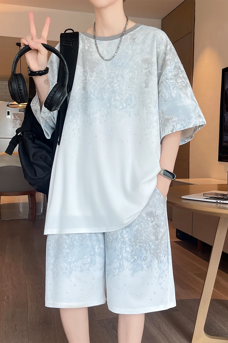 【Top 5-Point Pants】Men's T-Shirt Set New Summer Fashion Tie-Dye Street Fashion Sports Casual Daily Outing Comfortable Loose Suit view 6