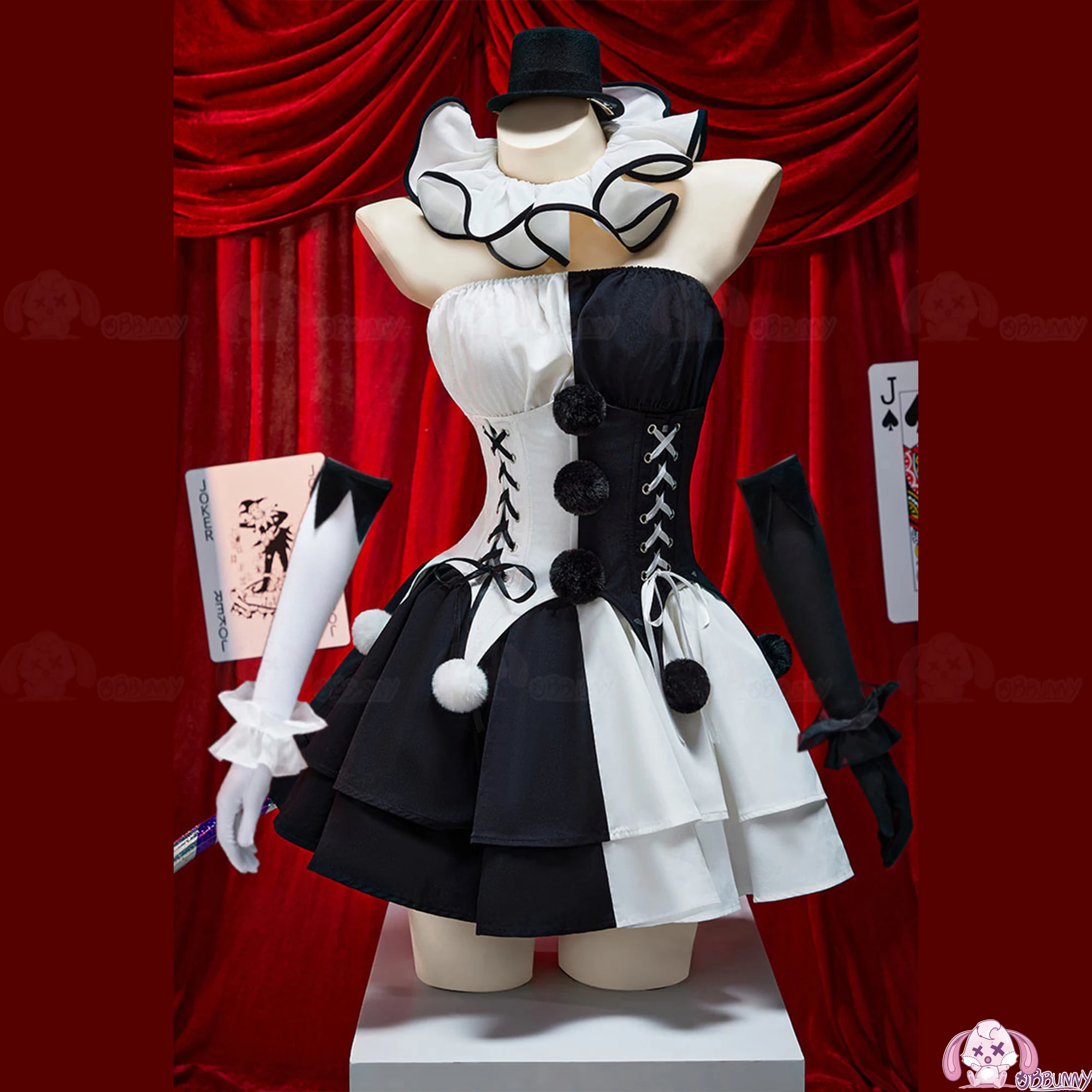 ภาพยนตร์Clownคอสเพลย์เครื่องแต่งกายTerrifier Jumpsuits Gothic Clownผู้หญิงชุดสีดําสีขาวHallowmas Partyผู้ใหญ่ผู้หญิง