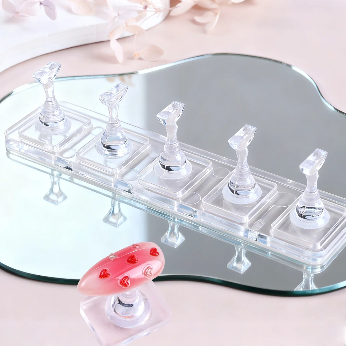 1 Juego de soporte de exhibición de uñas acrílicas, diseño transparente no magnético, pieza de ajedrez, herramienta de entrenamiento, suministros de manicura para práctica DIY