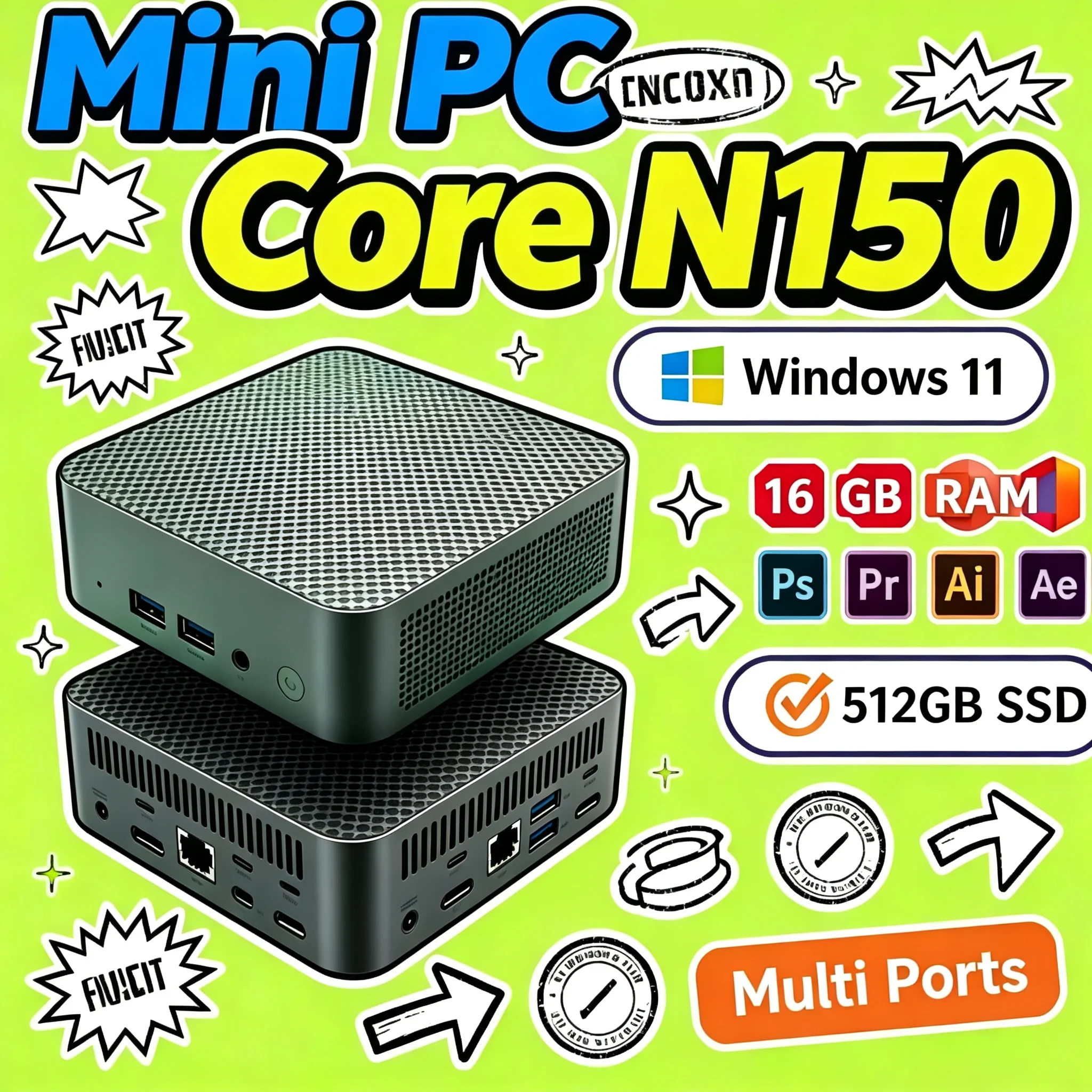 ミニpc、intel-core-n150、windows-11-pro、ポータブルデスクトップ、16gb-32gb-ram、1tb-2tb-ssd、wi-fi-6、オフィス、学習、家庭用コンピューター。