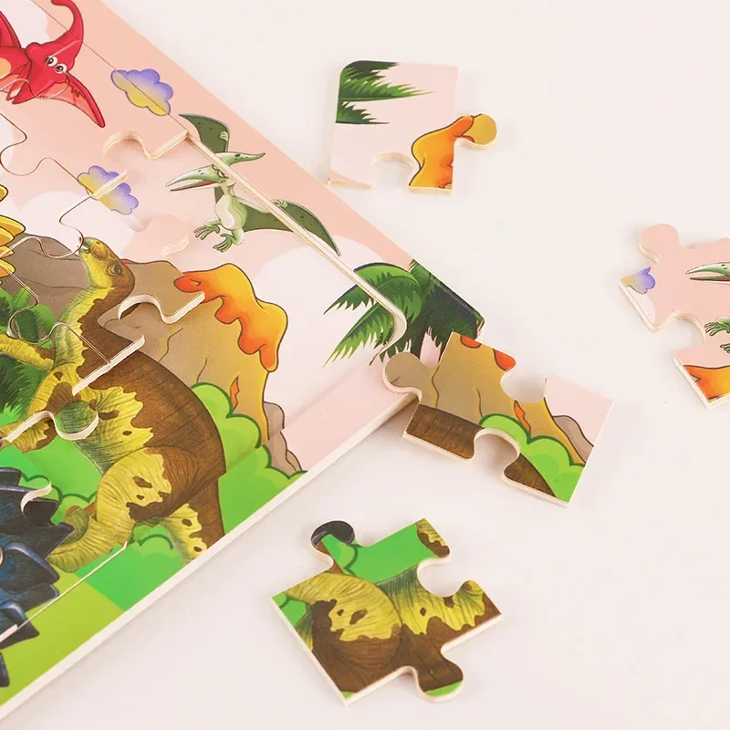 30PCS Colorful Jigsaw Puzzles For Kids Age 3-5 Preschool Learning Educational Toys Wooden Cartoon Dinosaur Animals Puzzle