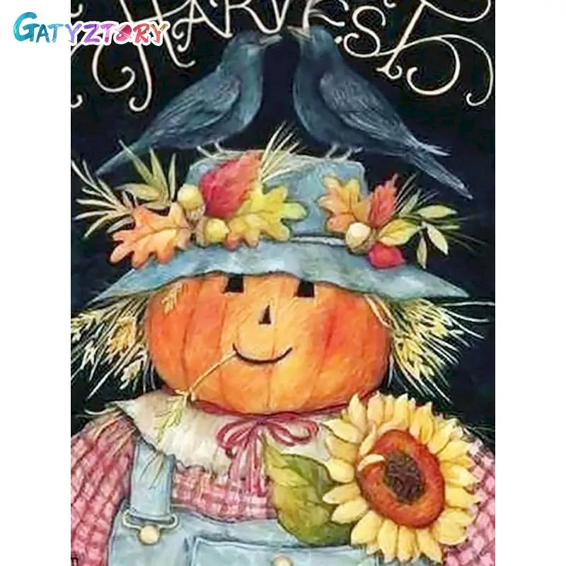 

GATYZTORY 5D Diamond Painting Full Square Round Drill pumpkin Hallowen Mosaic Diamond Embroidery Cross Stitch Kit Home Decor
