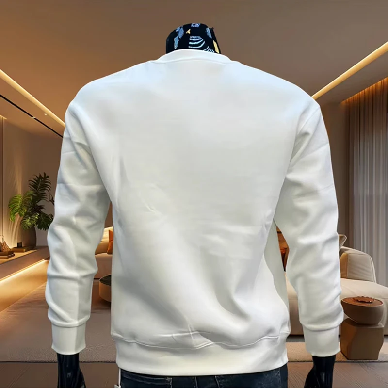 2025 włoski modny sweter z nadrukiem dla mężczyzn wiosna jesień ciepły miękki T-shirt z długim rękawem męski codzienny Casual sportowe bluzy z kapturem z okrągłym dekoltem — zdjęcie 5