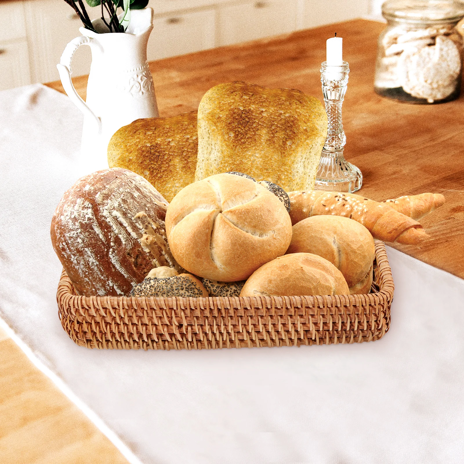 

Rattan Bread Basket 20x11 5x3 5cm Woven Berry Baskets Lightweight Portable Snack Storage Tray Picnic Tiny ganizer Garden