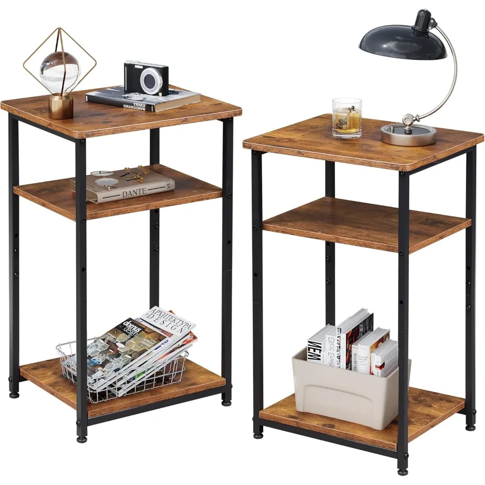 

WLIVE End Tables Living Room Set of 2, Small End Table for Two, Narrow Side Table for Bedroom, Home Office, Small Spaces, 3-Tier