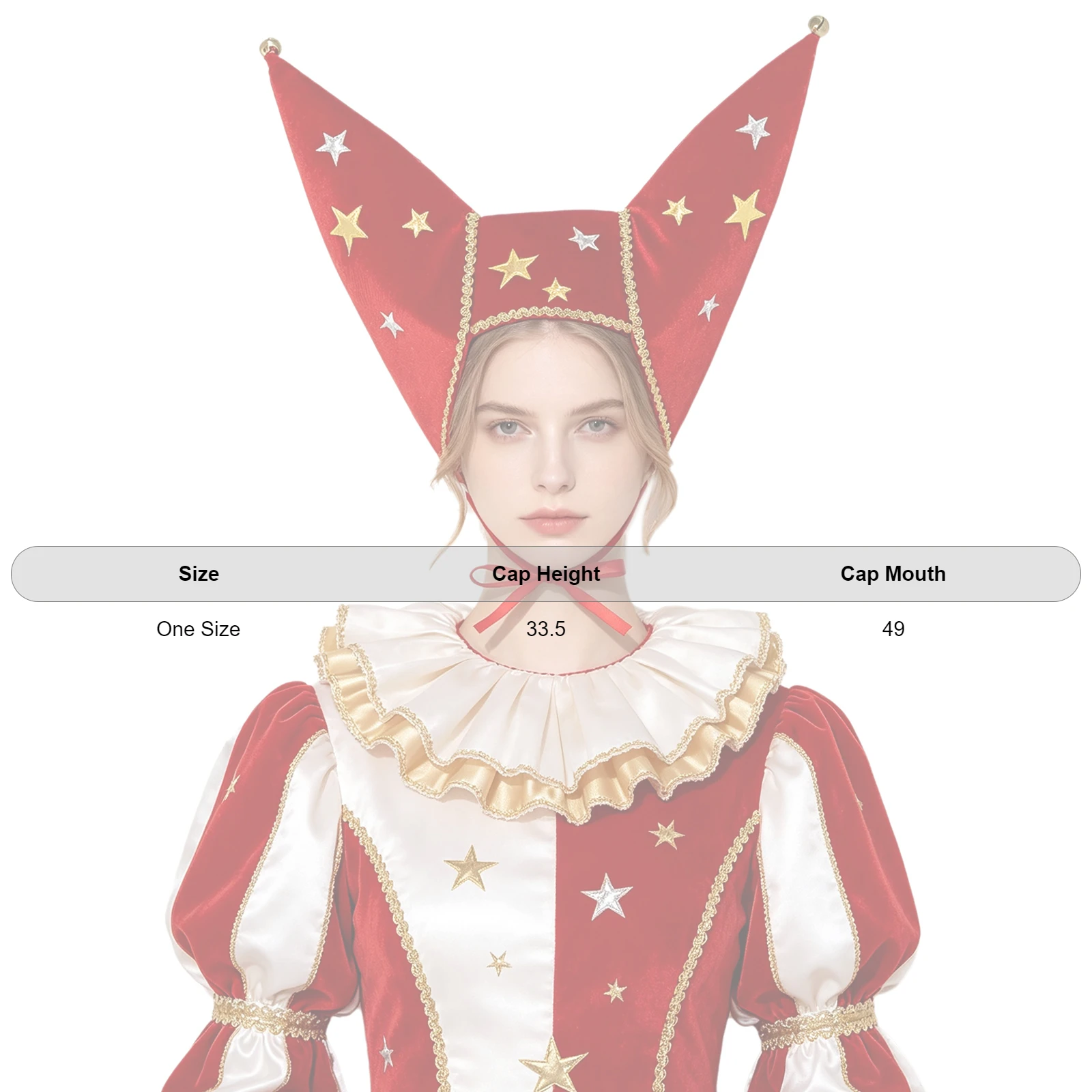 Adults Carnival Circus Costume Accessory Clown Dress-up Hat Metallic Stars Velvet Jester Cap with Bells for Halloween Party 6