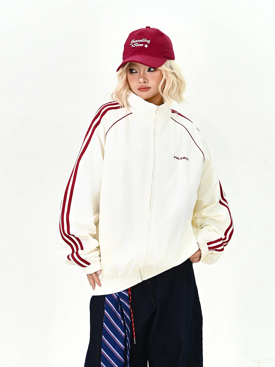 

Женская куртка в полоску с воротником-стойкой, свободная верхняя одежда для американского колледжа BF, спортивная одежда для пар, легко носить, весна 2026