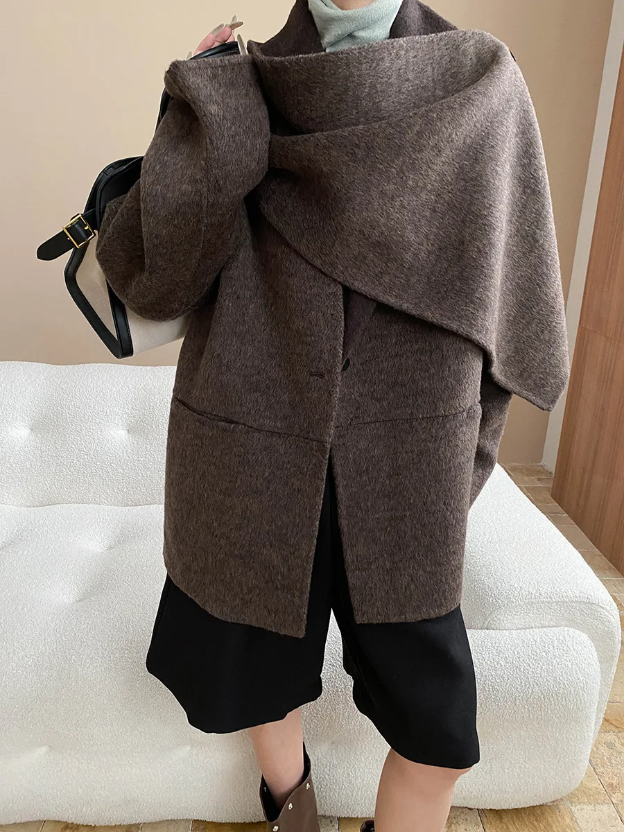 Autumn and winter women's casual scarves, shawls, contrasting colors, double-sided woolen coats, jackets