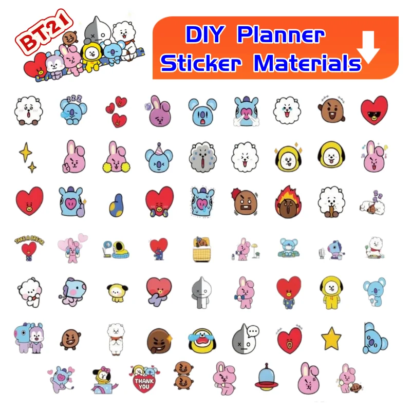 Autocollants BT21 Koya RJ Tata Shooky Mang Chimmy – Design coloré, mignon et décoratif pour carnets et coques de téléphone portable