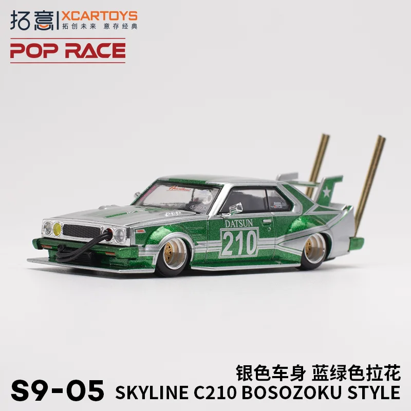 XCarToys x POP RACE 1:64 Skyline C210 Kaido Racer Bosozoku Style SilverGreen Diecast Model Car