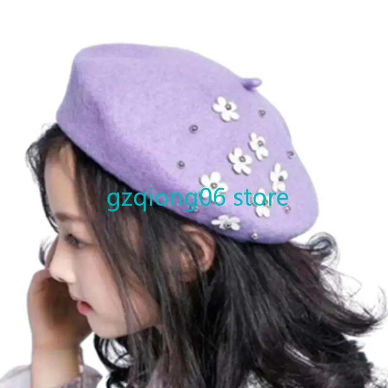 K3NF النساء فتاة اللؤلؤ زهرة قبعة لطيف الرسام قبعة قبعة صغيرة قبعة صوف أنيقة قبعة مثمنة كل مباراة ل 2-6 سنوات من العمر #1