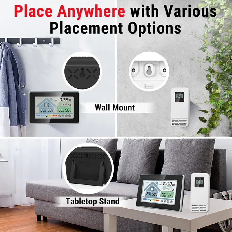 Indoor Outdoor Temperature Humidity Meters Mould Alarm Weather Station Touch Screen Button Electronic Weather Alarm Clock