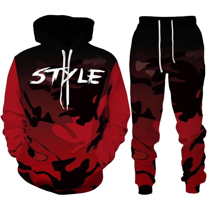 Camouflage 3D Print Tracksuit Set Man Woman Hoodie + Pants 2pcs Sets Outdoor Fitness Sportswear Oversized Casual Unisex Clothing