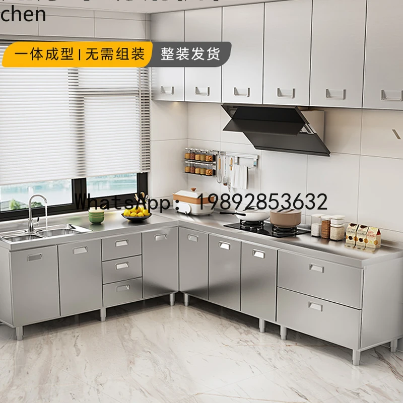 AA  Stainless Steel Kitchen Cabinet Simple Stove Integrated Storage Bowl Cabinet for Home Small Apartments