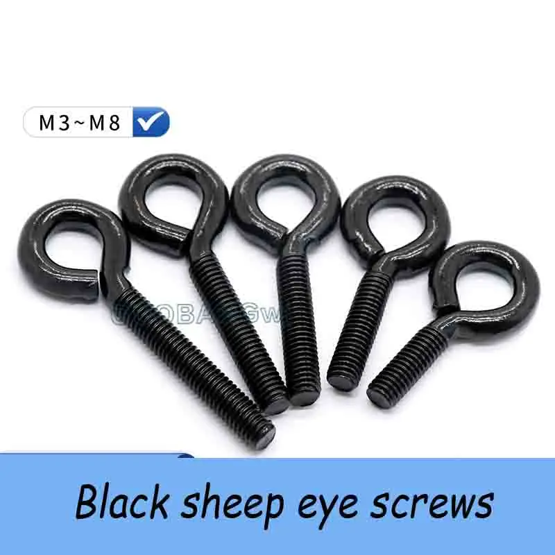 

Iron Black Eye Screw Hooks Closed Loop Ring Bolts M2 M3 M4 M5 M6 M8 with Ring Hooks Multi-Size High Strength Load Bearing