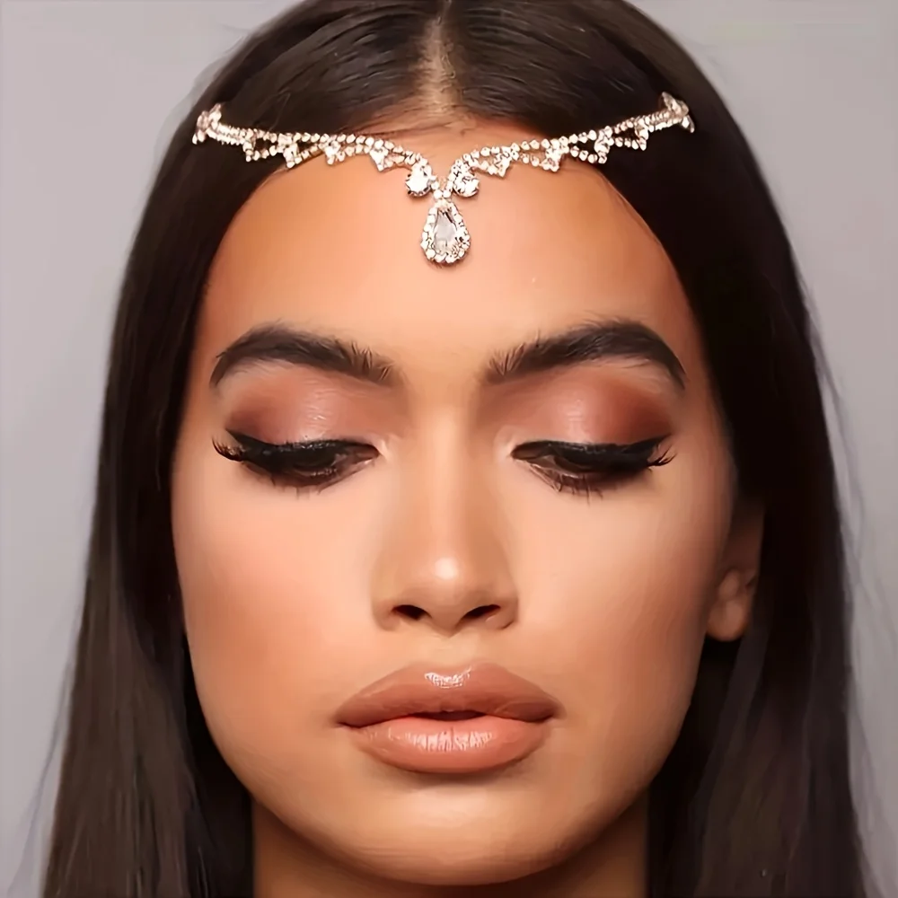 بلينغ الهندي لامعة قلادة الجبين سلسلة مجوهرات تيارا خوذة الزفاف رئيس الشعر الزفاف حجر الراين أغطية الرأس اكسسوارات هدية