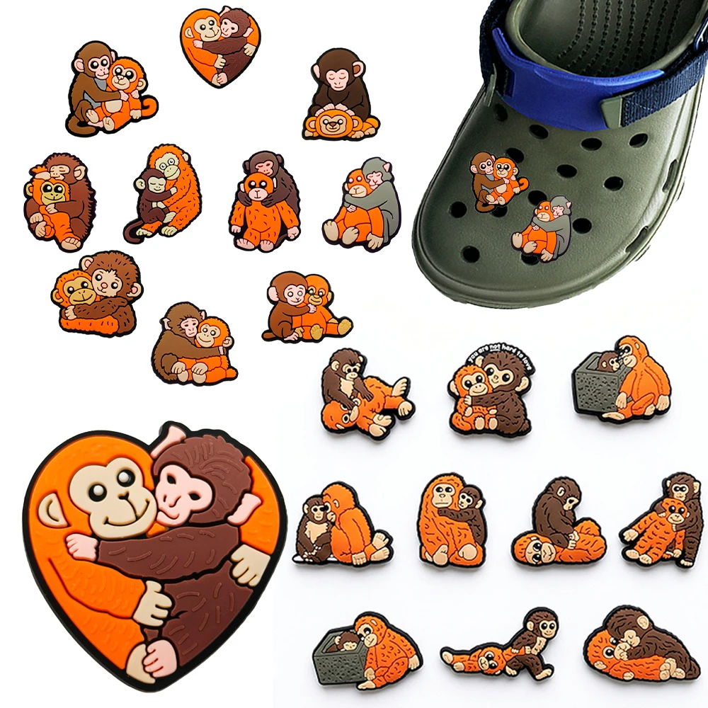 Hot sales 10-100pcs Cartoon Punch Monkey Series PVC Shoe Accessories Fit with Hole wristbands Detachable DIY Shoe Decorations
