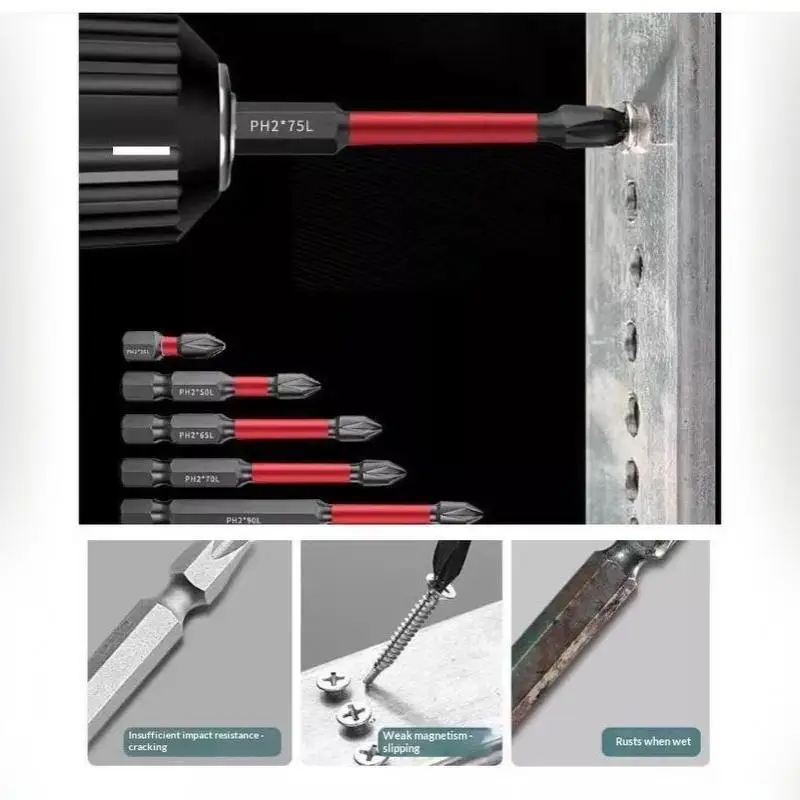High Strength Magnetic Screwdriver Bit Set Anti Slip Alloy Steel Impact Proof for Industrial Construction Work