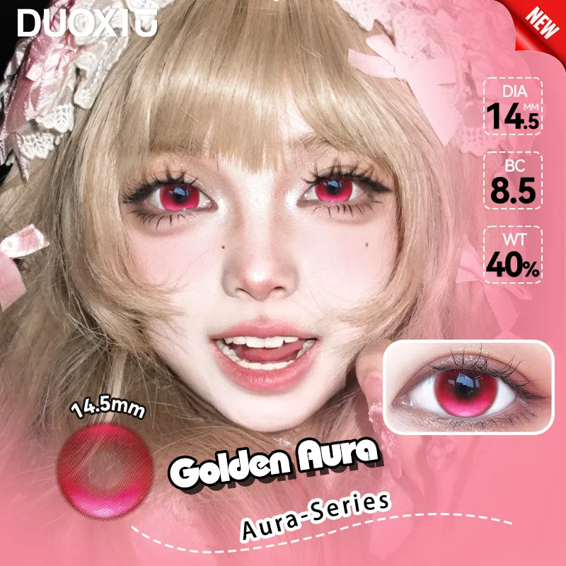 Lentes de Contato Coloridas Coreanas DUOXIU 1 Ano 2 Peças para Cosplay, Rosa Cibernético, Anime, Halloween, Vermelho Névoa com Grau para Miopia