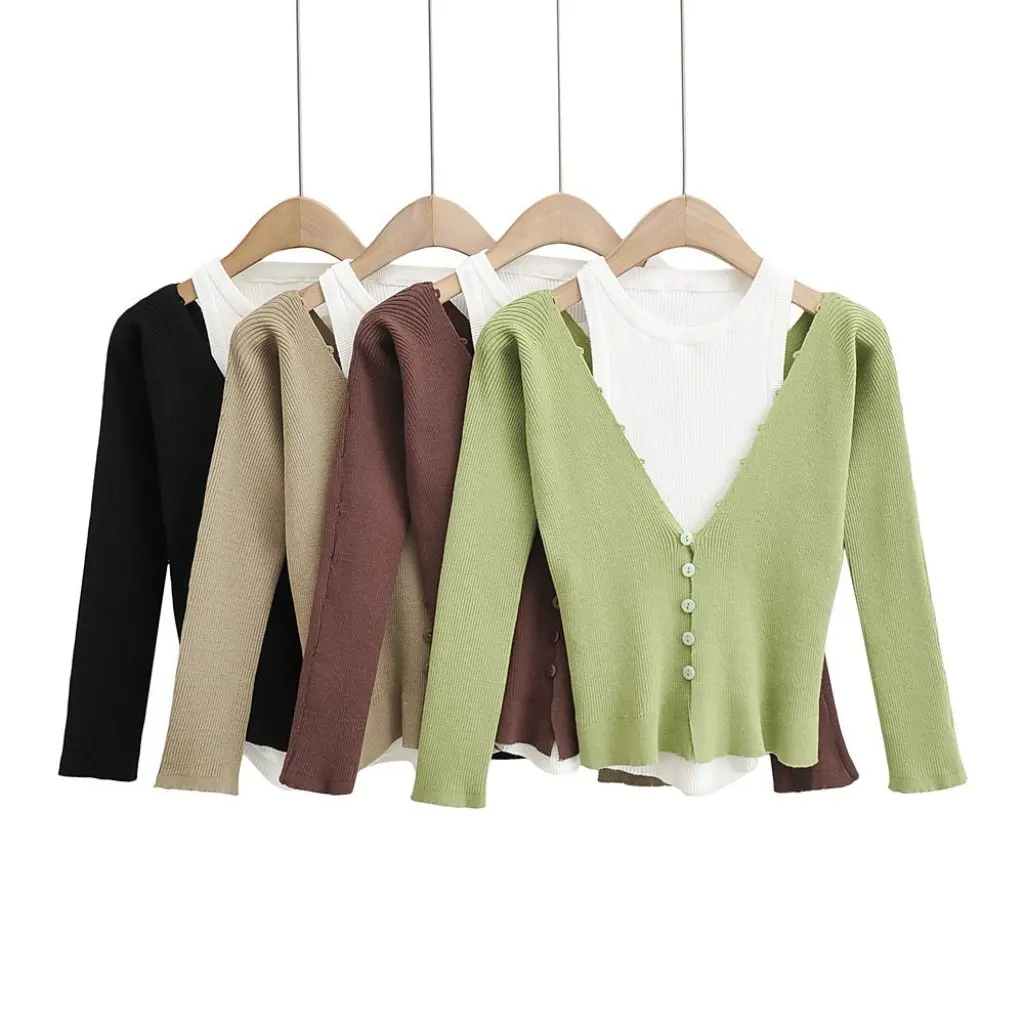

Women's Camisole Top And Long Sleeve Knitted Cardigan Jacket Two-Piece Set Fashion Hot Girls Autumn Outfit