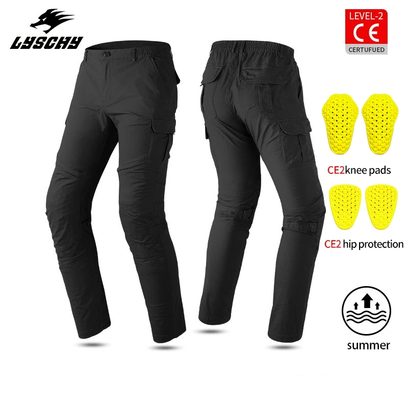 LYSCHY Men's Summer Breathable CE1/2 Protective Gear Anti-drop Casual Mountain Climbing Pants Motorcycle Riding Pants