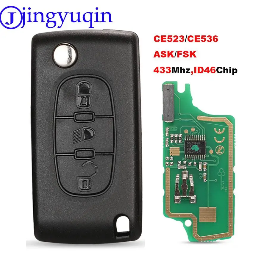 Jingyuqin ce0523 ce0536 chave ask/fsk 433mhz id46, para citroen c2 c3 c4 c5 c6 c8, lâmina va2/hu83