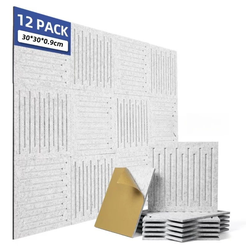 12PCS Polyester Fiber Felt Acoustic Panels Self Adhesive Sound Absorbing Board Noise Reduction Wall Decor for Studio Home Office