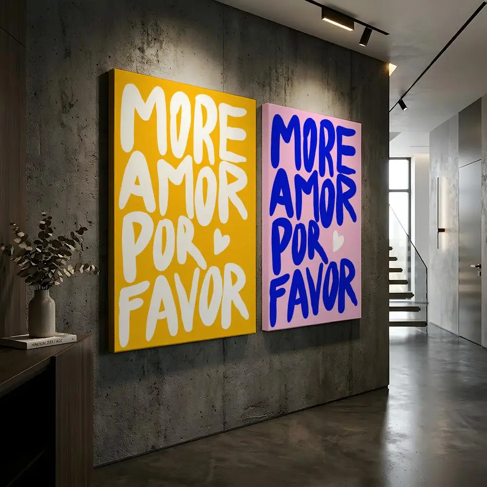 More Amor Por Favor Quotes Framed Wall Painting HD Wood Framed Canvas Poster Wall Art For Bedroom Bar Home Decor