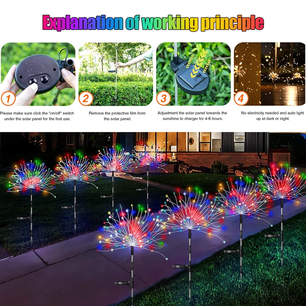 Enquêter d'Artifice Solaire à 300 ou 490LED, 8 Modes d'Éclairage, Luminaire Décoratif d'Extérieur, Idéal pour un Jardin ou une Fleur