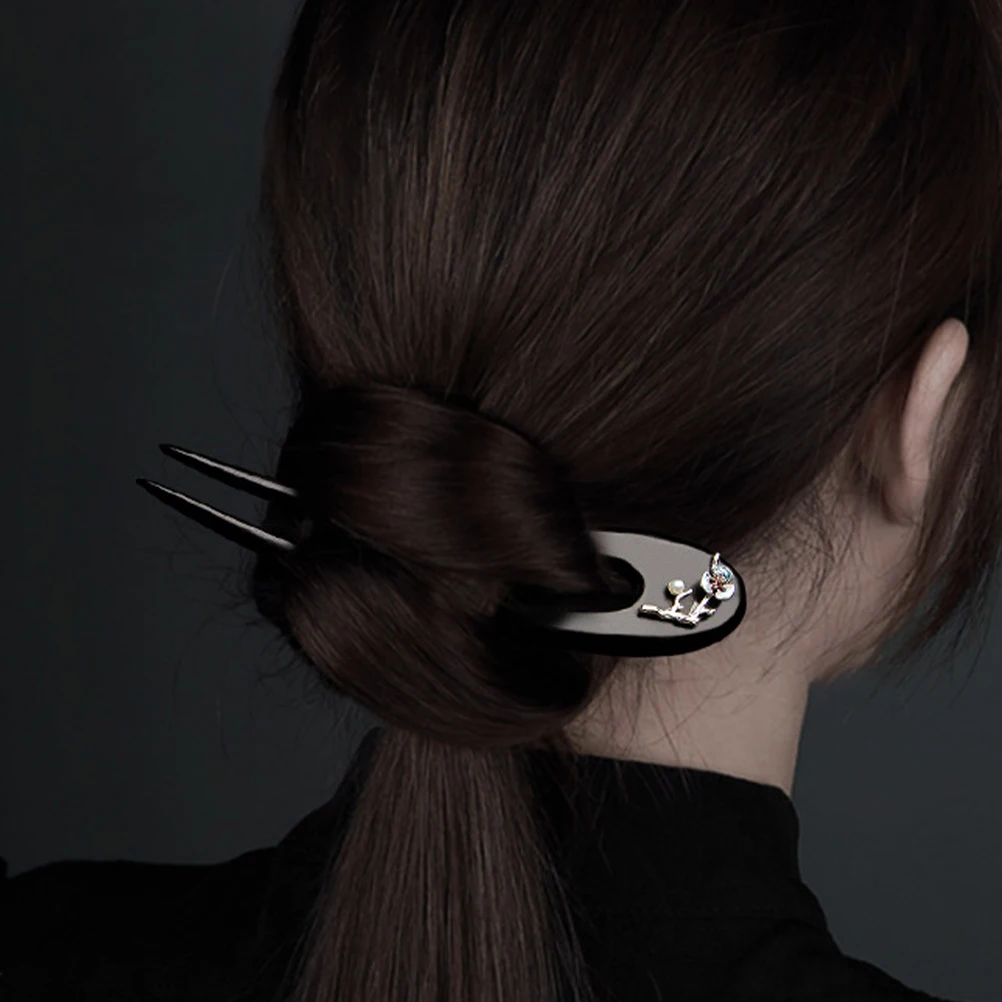 

Черная булавка из черного дерева U-образная деревянная палочка для женщин, булочка, шиньон, винтажная китайская вилка для волос, длинные густые аксессуары для волос на свадьбу