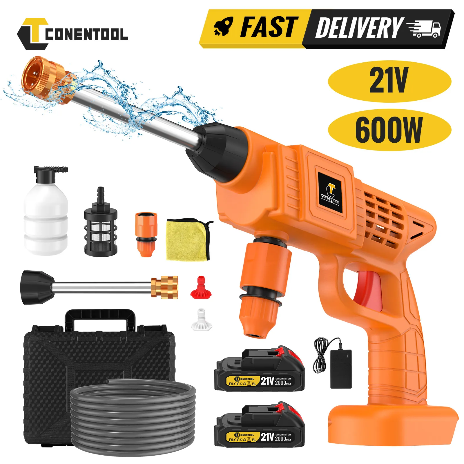 CONENTOOL 40Bar High Pressure Washer 5m Water Hose Cordless Household Car Garden Cleaning Power Tool For Makita 18V Battery Pin