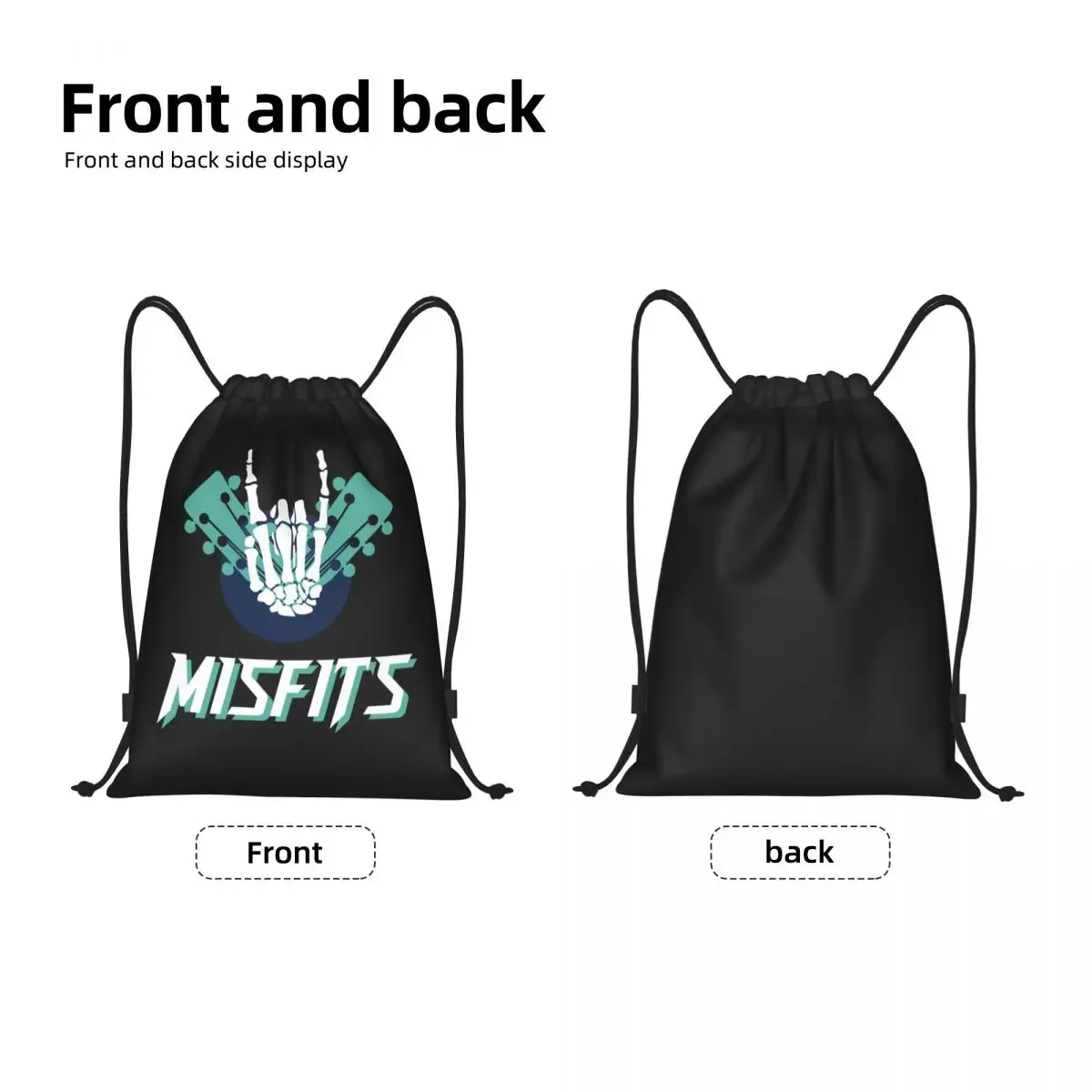 Custom Rock Band Misfits Skull Drawstring Backpack Bags Men Women Lightweight Heavy  Gym Sports Sackpack Sacks for Training